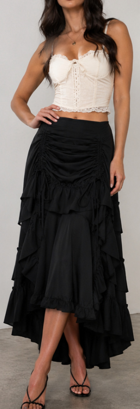 High-Low Black Ruffled Maxi Skirt REN FAIR HALLOWEEN READY!